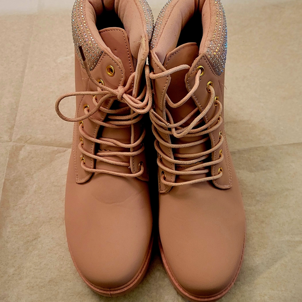 Rouge! Pink Combat Moto Boots Lace-Up Design